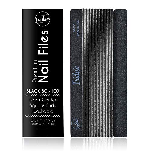 Professional Nail Files Black Washable Emery Boards 7 Inches Long Square End Serrated Edge 12 Fingernail Files Per Pack (80/100)