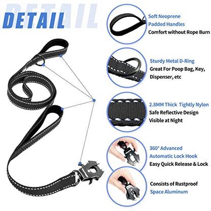 Strong Heavy Duty Dog Leash - 5ft Reflective Nylon Training Leash with Soft Padded Double Handle & Auto Lock Frog Clip - Safety Traffic Control for Large Medium Small Dogs No Pull Walk Black Black,5ft - color: Black Black, size: 5FT x 1" x 2.8MM