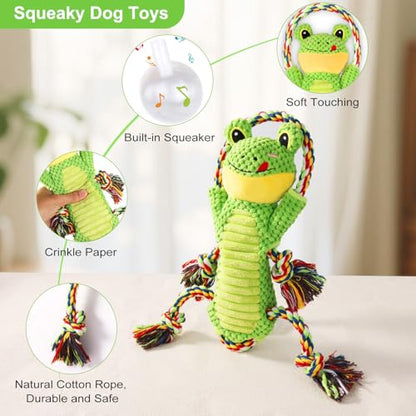 Drmstow Dog Toys for Aggressive Chewers - Interactive Plush Squeaky Toy with Crinkle Paper & Rope, Durable Chew Toys for Anxiety Relief, Small Medium Large Dogs - color: Green1