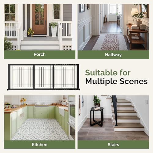Outvita Free Standing Dog Gate, 21" Height Pet Gate Extra Wide Dog Gates for Stairs Doorways Front Porch Fireplace, 37" - 68" Wide Metal Adjustable Pet Fence Indoor, Black