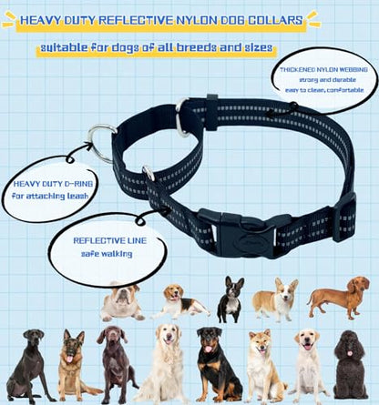 Martingale Dog Collars with Quick Release Buckle, Heavy Duty Nylon Reflective Dog Collar, NO Pull Walking Training Collar for Large, Medium, Small Dogs (Black, Medium) - color: Black, size: Medium