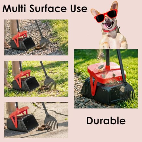 TIMINGILA 36" Pooper Scooper Swivel Bin & Rake with 100 Dog Poop Bags,Adjustable Long Handle for No-Bend Cleanup,Portable Non-Breakable Dog Poop Scooper for Large Medium Small Dogs