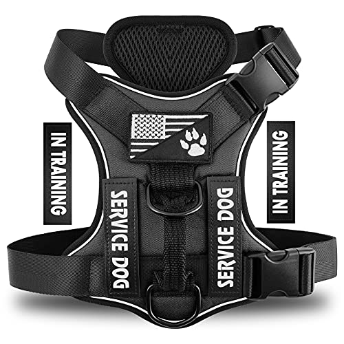 Service Dog Harness, Reflective Dog Vest Harness with 5 PCS Patches, Adjustable Soft Oxford Pet Harness, Inner Layer Mesh, Easy to Control for Dogs - color: Black, size: X-Small (Pack of 1)