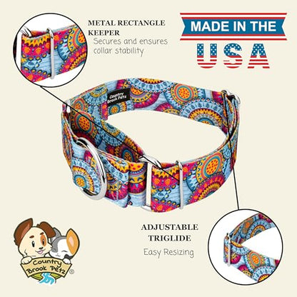 Country Brook Petz - HossFit Jr Wide Martingale Dog Collar - Groovy Collection Featuring Far Out Designs (Sky Mandala, Medium) - color: Sky Mandala, size: Medium (Pack of 1)