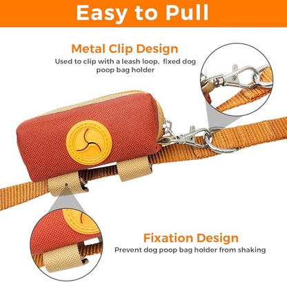 Dog Poop Bag Holder Zippered Pouch, Portable Dog Poop Bag Dispenser with 1 Metal Clip, Fashion Color Matching Canvas Waste Bag Holder for Leashes - Brown & Black - color: 2 Pack-Brown & Black