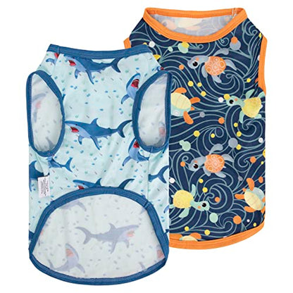 CuteBone Dog Shirts 2-Pack Soft Pet Clothes Breathable Summer Vest for Small Puppy and Stretchy Cat Apparel - color: Shark&turtle, size: Small