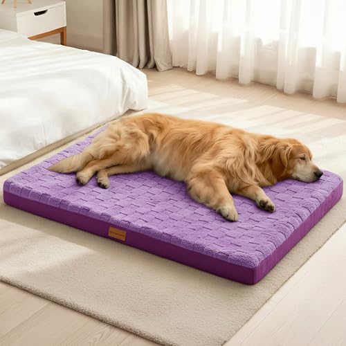 Patas Lague Orthopedic XL Dog Bed Large Sized Dog 42''X28'', Waterproof Soft Comfortable Egg Crate Foam Large Pet Beds Crate Mat with Removable Washable Cover and Nonskid Bottom, Pueple - color: Purple, size: 42"L x 28"W x 3.5"Th