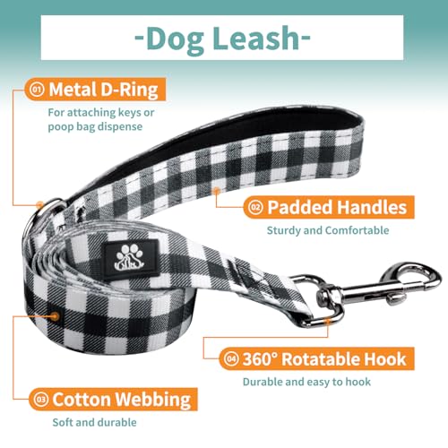 IVY&LANE Dog Collar with Bowtie and Leash Set | Plaid Adjustable Dog Collar | Detachable Bow Tie |5 FT Dog Leash | for Small Medium Large Dogs | Checkered Black | Small - color: Checkered Black, size: S