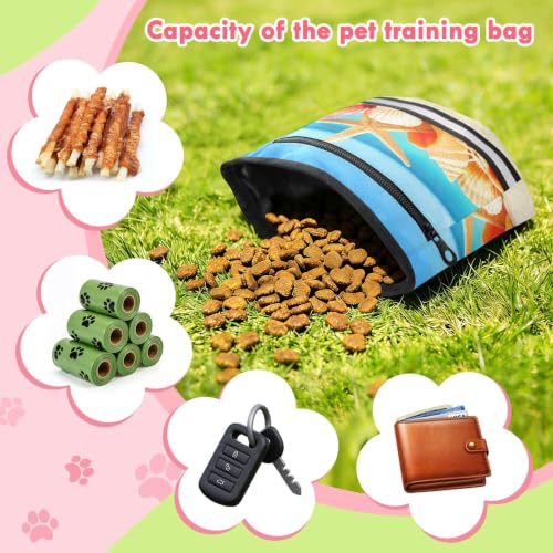 Beach Water-Resistant Dog Treat Pouch, 3 Ways to Wear Treat Bag with Magnetic Closure & Reflective Strip, Hands-Free for Pet Training, Walking