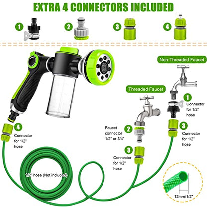 Dog Washing Hose Attachment, 8-in-1 Sprayer Mode Garden Hose Nozzle with Pet Bathing Brush and 100cc Soap Dispenser Bottle, Adopted in Watering Flowers, Car Wash, Dog and Horse Showering (Green) - color: Green