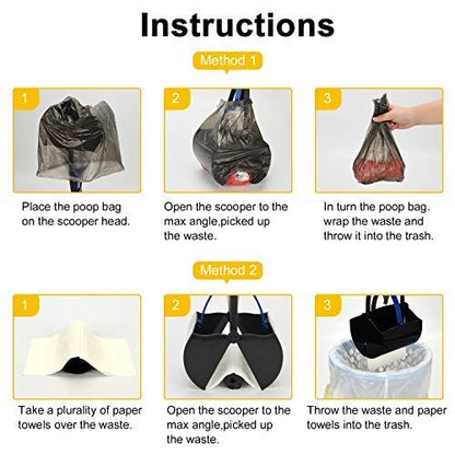 Pooper Scooper Long Handle Top Paw Jaws Poop Scoop Dog Sanitary Waste Pickup Removal for Small,Medium, Large, XL Pets Waste Bag Holder Feces Remover Portable Heavy Duty Disposer with Bags