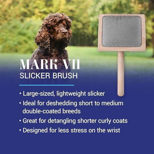 Chris Christensen Mark VII Curved Back Slicker Brush for Dogs, 12mm Pins, Groom Like a Pro, Handcrafted Lightweight Beechwood Ergonomic Handle, Stainless Steel Pins, A5VII, Large. Made in Germany. - size: Mark VII Large Curved Back