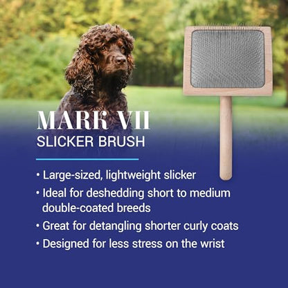 Chris Christensen Mark VII Curved Back Slicker Brush for Dogs, 12mm Pins, Groom Like a Pro, Handcrafted Lightweight Beechwood Ergonomic Handle, Stainless Steel Pins, A5VII, Large. Made in Germany. - size: Mark VII Large Curved Back