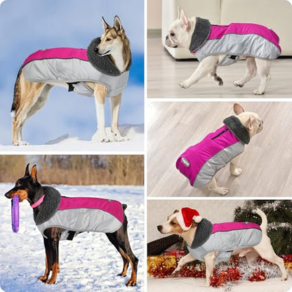 Petglad Dog Coat, Waterproof Ripstop Dog Winter Jacket with Leash Hole, Reflective Adjustable Warm Pet Fleece Snow Sweater for Small Medium Large Dogs - Rosy Red, M - color: Rosy Red, size: M