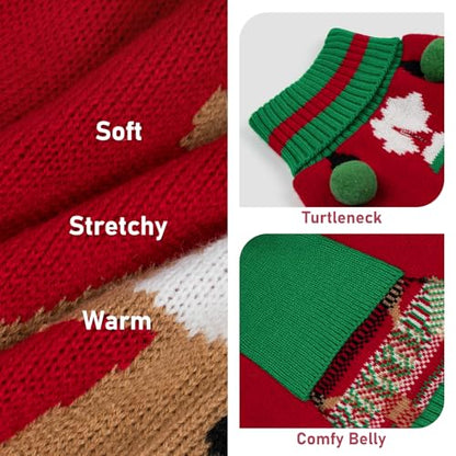 KYEESE Dog Christmas Sweater with Reindeer Pattern, Cozy Winter Outfit, Dog Sweater for Small Dogs Boy Girl, Winter Doggie Knitwear with Leash Hole, Soft Warm Pet Clothes, Small - color: 3# Santa hat reindeer, size: Small (4-7lbs)