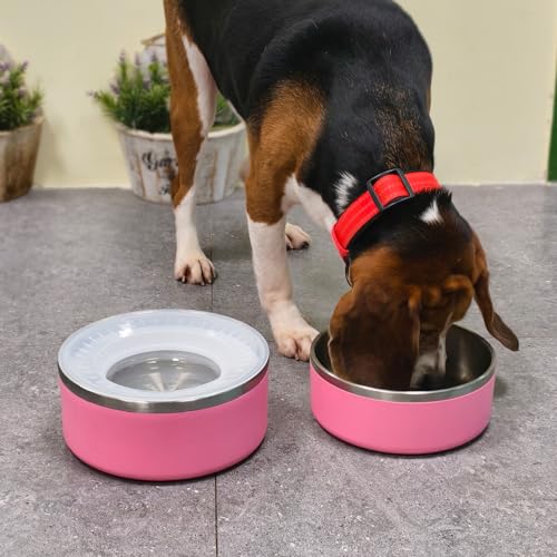 WENBOKMIN Stainless Steel Dog Water Bowl, Slow Dog Bowls with Non Slip Bottom, No Spill Detachable and Easy to Clean, Keep Xerosis Pilorum, 64oz, Pink - color: Pink