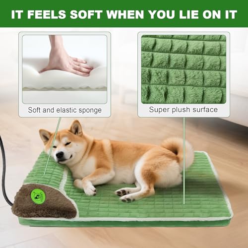 GOLOPET Cat Heating Pad 28x18 in Pet Heating Pads for Cats，Waterproof Smart Thermostat Switch, Adjustable Heated Cat Bed (Green, 34.0" L x 23.0" W x 0.5" Th) - color: green, size: 34 x 23 in
