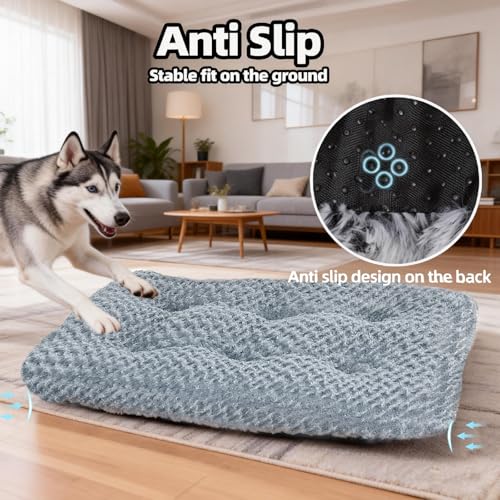 Extra Large Dog Bed Deluxe Plush, Washable Big Dog Beds, Indestructible Dog Crate Pad, Anti-Slip Soft Pet Bed, Comfy Kennel Pad for Large, Jumbo, Small, Medium Dogs Extra, 41"x 27"-XXL, Dark Gray - color: Dark Grey, size: 41"L x 27"W x 4"Th