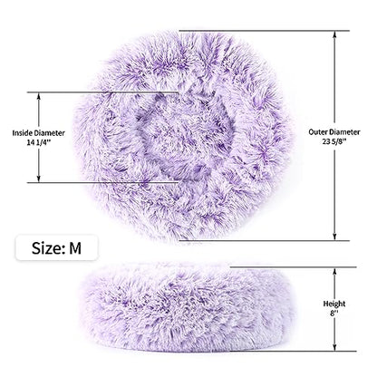 NOYAL Calming Donut Dog Bed for Small to Medium Dogs & Cats - Plush Faux Fur Anti-Anxiety Pet Bed with Machine Washable Cover & Non-Slip Base - color: Gradient Purple, size: Medium 23.6''