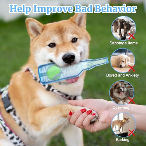Water Bottle Dog Toy for Aggressive Chewers,Ball in Bottle Rubber Dog Toy,Cute Interactive Pet Rubber Cruncher for Dogs Aggressive Chewers Large/Medium/Small(Blue) - color: Blue