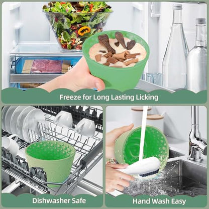 Dog Slow Feeder Lick Bowl, Non-Slip Dog Licking Treat Dispenser, Slow Feeder Bowls for Small Medium Large Breed Dogs, Anxiety Relief & Anti-Choking, BPA Free Silicone (Green, 1.6 Cup) - color: Green