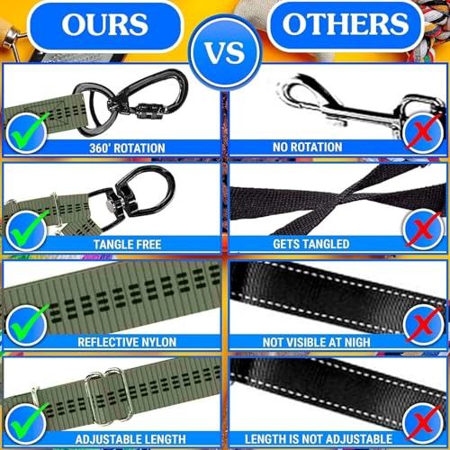 Dog Leash – Dual Reflective with Non-Tangle Design – Heavy Duty Nylon and Metal Buckles – Ideal (Khaki, 2 Dog Leash) - color: Khaki