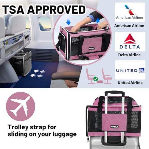 Top-Expandable Cat Carrier 18x11x11, United Delta American Airline Approved Dog Travel Carrier, Soft-Sided Pet Carry Bag Under-Seat in Cabin, Puppy Airplane Crate TSA Plane Kitten Cage Pink - color: Pink