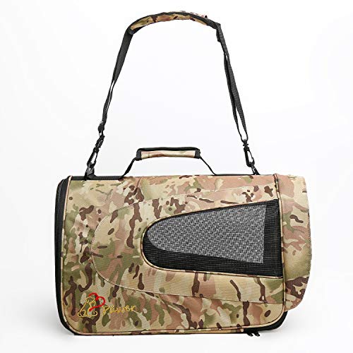 Pawer 18” x 11”x 11” Soft-Sided Foldable Airline Approved Pet Carrier for Cat, Puppy and Small Dog, Washable 600D Oxford Fabric, with Handle and Strap for Carry, Multiple Colors Available - color: Desert Camouflage