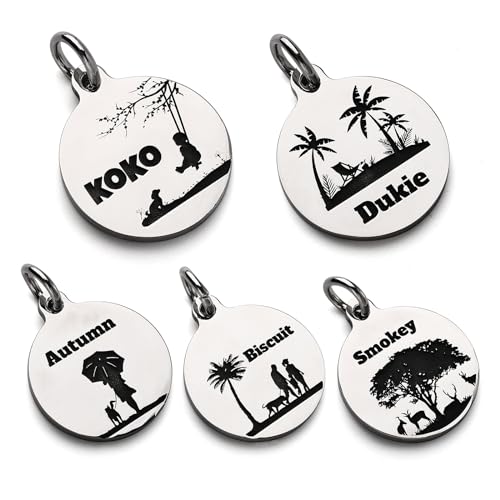 Deep Engraved Dog ID Tag Stainless Steel Personalized Customized Unique Pet ID Card Wolf Round (Large) - size: Wolf L