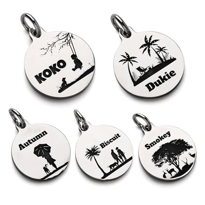Deep Engraved Dog ID Tag Stainless Steel Personalized Customized Unique Pet ID Card Wolf Round (Medium) - size: Wolf M