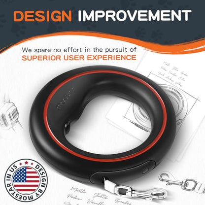 UFO Retractable Dog Leash Hands Free Wearable with Poop Bag Holder One-Handed Brake Pause Lock 360° Tangle Free 10ft Dog Leash for Up to 66lbs Medium Small Dogs (Black/Orange) - color: Black/Orange