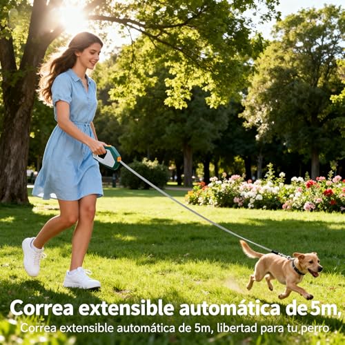 Yosoo Health Gear Retractable Dog Leash, 5m Nylon Rope Pet Leash with One Handed Brake, Pause, Lock for Outdoor Walking and Training (Green Grey) - color: Green Grey