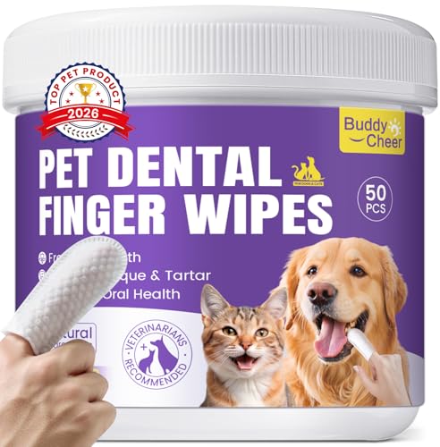 No-Rinse Dog Dental Care Wipes, Cat & Dog tooth brushing kit, Dog Wipes for Pet & Cat Teeth Cleaning, Dog toothbrush Finger Dental Wipes to Remove Plaque & Tartar, Disposable Dog Wipes - 50 Count - color: 1.Dental - Unscented, size: 50 Ct