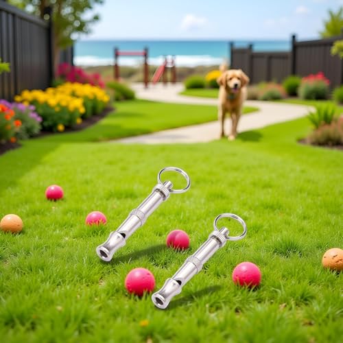 2Pcs Silver Adjustable Ultrasonic Dog Whistle,Portable Whistle Pet Whistle Supersonic Dog Whistles for Pet Training Behavior Aids