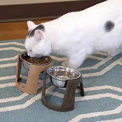 SportPet Food Bowls_Raised Stainless Steel Bowl_Gravity Feeder and Waterer,Brown