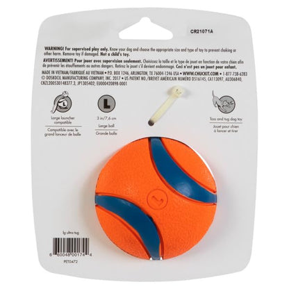 Chuckit! Ultra Tug Dog Toy - Ultra Ball on a Durable Nylon Cord Handle - Fetch and Tug-of-War Toy for Dogs - Size Large - for Breeds 60-100 lbs - 3-inch Diameter - Orange and Blue (Pack of 12) - size: Large (Pack of 12), style: Ultra Tug