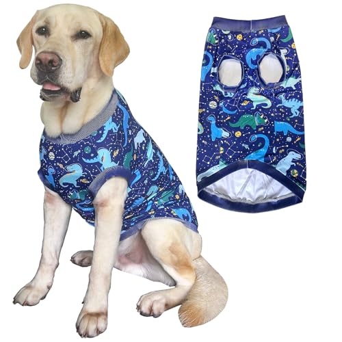 Dog Navy Sleeveless T Shirts with Universe Dinosaur Pattern Printed Soft Vest for Large Dogs (2XL, Vest) - color: Navy, size: 2XL