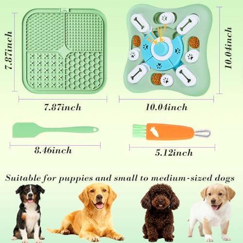 Dog Puzzle Toys Set,Interacive Slow Feeder for Cat,Dog Lick Mat with Suction Cups,Pet Enrichment Toys from Small to Medium - color: Green