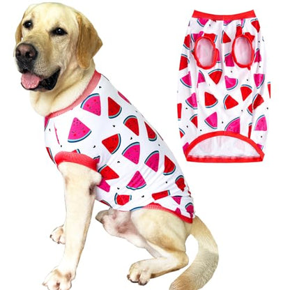 Dog Sleeveless T Shirt Fun Fruit Prints Pet Vest Shirt Soft Stretchy Summer Clothes for Large Dogs Boy Girls Clothes (Large,Watermelon) - color: Watermelon, size: Large