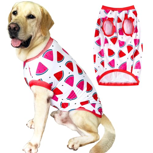 Dog Sleeveless T Shirt Fun Fruit Prints Pet Vest Shirt Soft Stretchy Summer Clothes for Large Dogs Boy Girls Clothes (Large,Watermelon) - color: Watermelon, size: Large