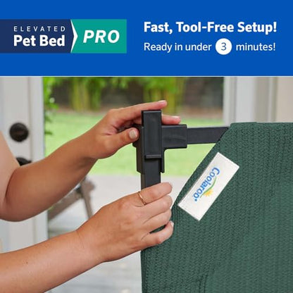 Coolaroo Pro Elevated Dog Bed - Low-Profile Access, Moisture-Resistant Cover, Breathable Fabric & Tool-Free Setup, Brunswick Green, Medium - color: Brunswick Green, size: Medium