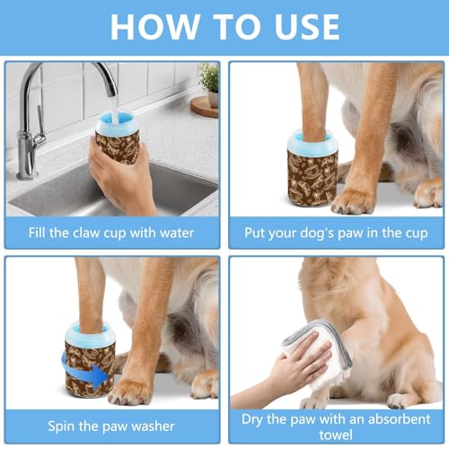 Coffee Brown Print Dog Paw Cleaner Cup with Soft Silicone Brush, Lightweight Portable Small Muddy Paw Washer for Dogs, Easy to Use Pet Foot Cleaner