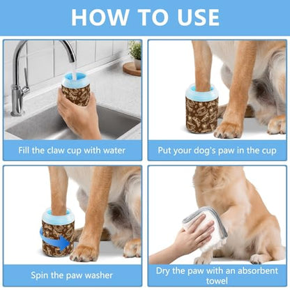 Coffee Brown Print Dog Paw Cleaner Cup with Soft Silicone Brush, Lightweight Portable Small Muddy Paw Washer for Dogs, Easy to Use Pet Foot Cleaner