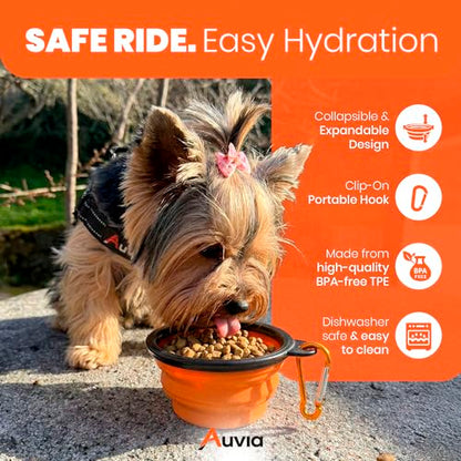 Dog Car Seat Belt for Vehicle Safety, Adjustable Dog Seat Belt Tether with Bungee Stretch, Seat Belt Clip & Headrest Loop, Includes Collapsible Travel Dog Bowl 350ml, Black/Orange