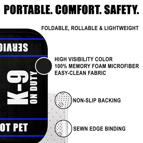 K-9 Service Dog Travel Mat - K-9 On Duty Portable Comfort Pet Bed Mat - Awareness & Safety Warning - size: 34"×21"
