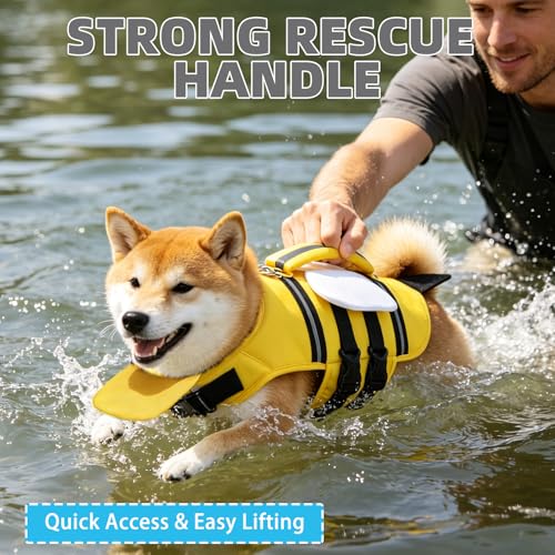 KOOLTAIL Dog Life Jacket, Cute Bee Front Float Dog Life Vest for Swimming Boating, Reflective Pet Lifesaver Swimsuit with Rescue Handle and Chin Float, Super Buoyancy for Puppy Small Medium Dogs, S