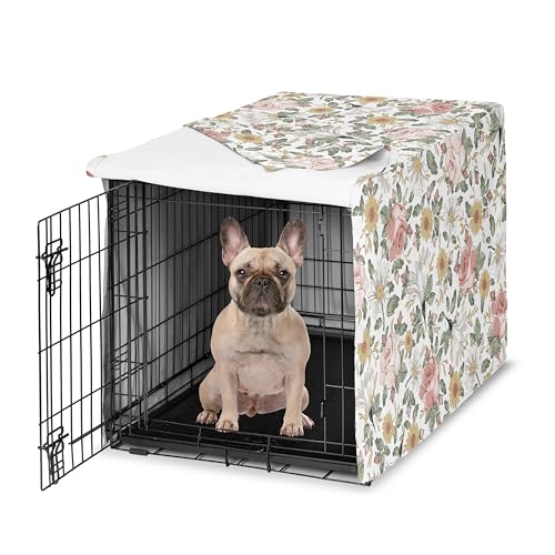 Sweet Jojo Designs 30in. Small/Medium Dog Crate Cover (Boho Vintage Floral) for Girls Pet Cage, Kennel Covers (Bohemian, Shabby Chic, Rose, Flower, Elegant, Wildflower, Farmhouse, Pink, Yellow, Green) - color: Vintage Floral Pink and Green, size: 30.0"L x