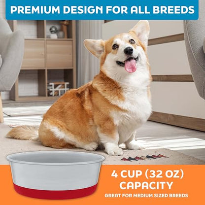 Master Pet Supply Stainless Steel Dog Bowls Set of 2 with Extra Thick Silicone Base - 4 Cup (32 oz) Crimson Red, Non-Slip, Dishwasher Safe Metal Bowls, Pet Dog Food Bowl for Dogs, Cats, Anti Rust - color: Crimson Red, size: 4 Cups (32 oz) 2 Pack