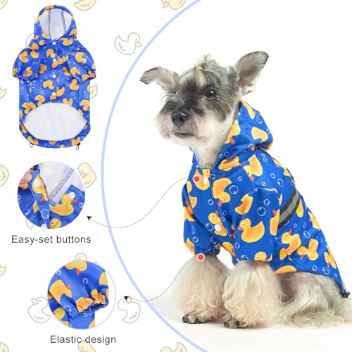 BEAUTYZOO Dog Raincoat Hooded with Harness Built-in, Slicker Poncho, Waterproof Dog Rain Coat for Winter Rainy Snowy Days, Yellow Duck, XS - color: Duck Blue, size: XS(Back 10.5", Chest 16.9", Neck 12")