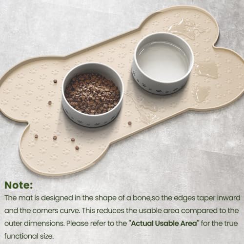 PWTAA Dog Food Mat Anti-Slip Silicone Dog Bowl Mat Thicker Pet Placemat Waterproof Cat Feeder Pad with Raised Edge Puppy Kitten Feeding Mats Suitable Small Medium-Sized Dogs Cats Eating Tray - 2PCS - color: Beige, size: 25.6" x 13"-2PCS